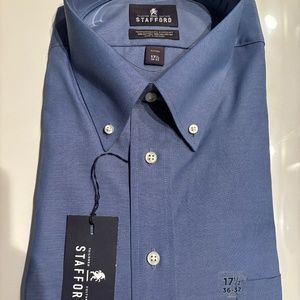 Stafford Blue Wrinkle Free Pinpoint Dress Shirt 17 1/2 36-37